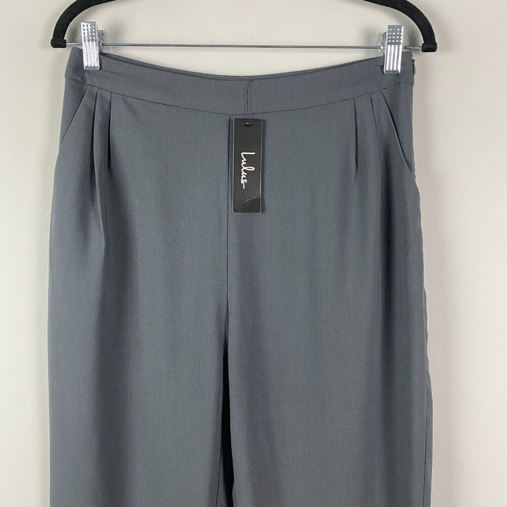 Lulus Kick It Black High-Waisted Trouser Pants Size Large Gray Dress Pant Chic - Picture 2 of 12